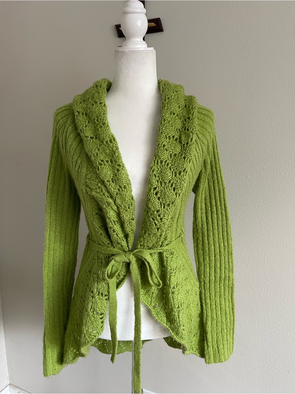 Vanity Lime Green Lace-Knit Tie-Waist Cardigan